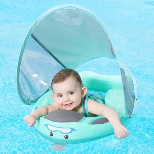 Miniatura 7 de Mambobaby Flotador con toldo y cola - Flotador para bebé con toldo, entrenador de natación infantil no inflable mejorado, toldo UPF+, arnés