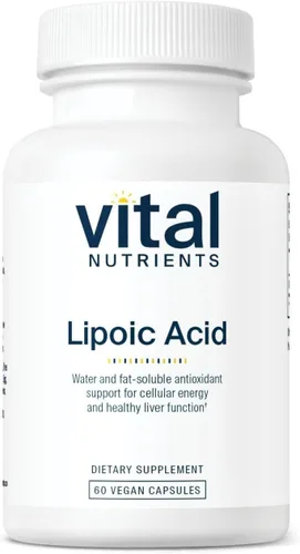 Vital Nutrients Ácido lipoico – 300 mg de ácido alfa lipoico antioxidante – Suplemento ALA para metabolismo saludable y energía – Gluten, lácteos,