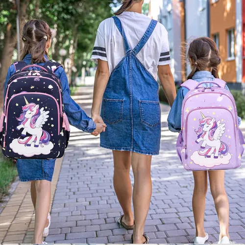 Miniatura 56 de Juego de mochila para niñas con diseño de unicornio, mochila escolar para niños, mochila para libros para niñas, set 3 en 1, regreso a clases