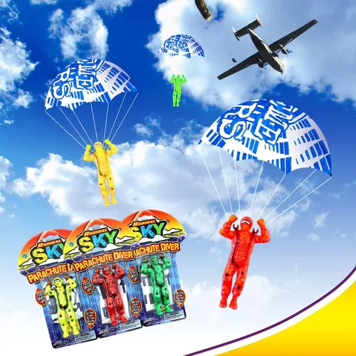 Miniatura 2 de JA-RU Juguetes de paracaídas para niños (paquete de 6) figuras de acción de paracaídas voladoras rojas, amarillas o verdes Juguetes de recreo al