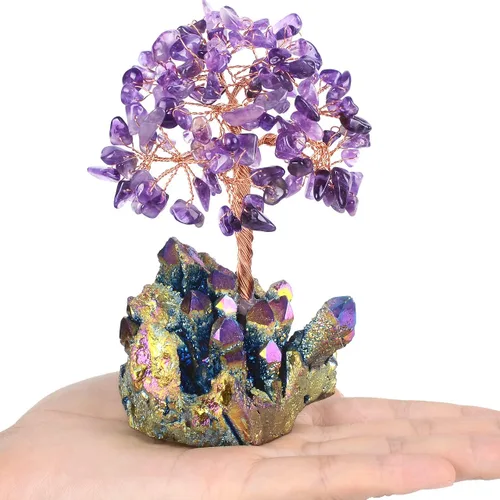 Miniatura 2 de Decoración de amatista natural, árbol de la vida, de cuarzo, arco iris, base de tatinio, cristales curativos, bonsái de Feng Shui, árbol de dinero