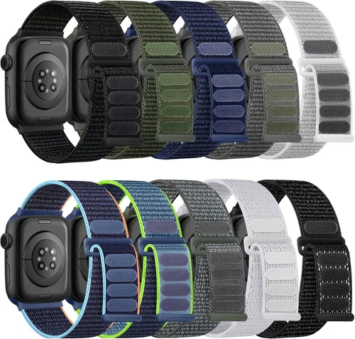 Miniatura 11 de Lenrao Paquete de 10 bandas de nylon suaves compatibles con Apple Watch para mujeres y hombres de 38 mm, 40 mm, 41 mm, 42 mm, 44 mm, 45 mm, 49 mm