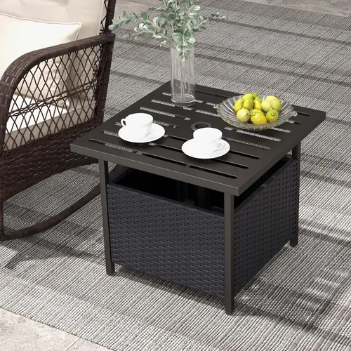 Miniatura 9 de LDAILY Mesa de patio con agujero para paraguas, 22 pulgadas de profundidad x 22 pulgadas de ancho, mesa de mimbre de ratán de polietileno, mesa