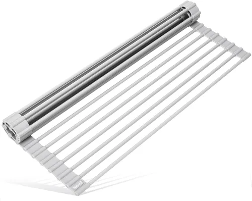 Surpahs Escurridor de platos enrollable de 17.5 x 13.1 pulgadas, se adapta a aberturas de fregadero de hasta 16.5 pulgadas, silicona de alta