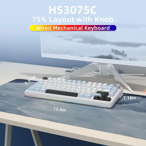 Miniatura 2 de Teclado mecánico con cable intercambiable en caliente al 75% con perilla de metal Montaje con junta Retroiluminación RGB programable e Con cable