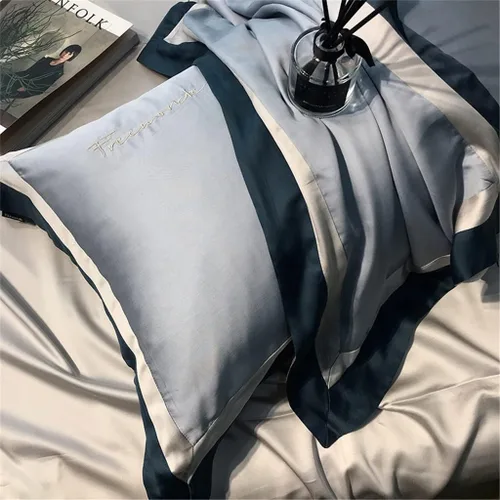 Miniatura 3 de Home Textile Spring and Summer Style Lenzing Tencel Embroidery Four-Piece Solid Color Quilt Cover Silky Cool Bedding