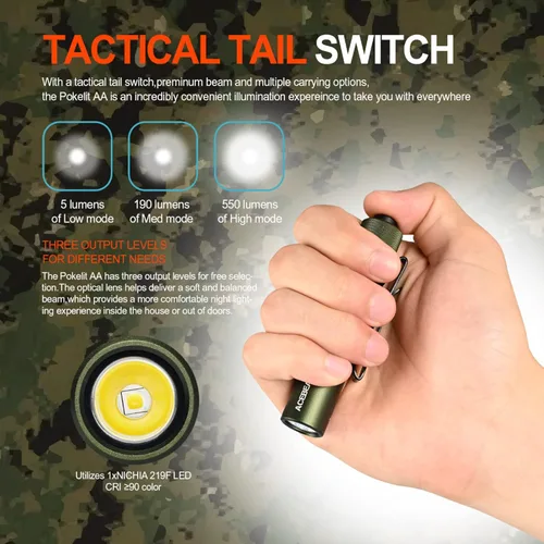 Miniatura 3 de ACEBEAM Pokelit AA linterna recargable mini con clip, linterna de bolsillo EDC de 550 lúmenes altos, linterna pequeña súper brillante, linterna LED