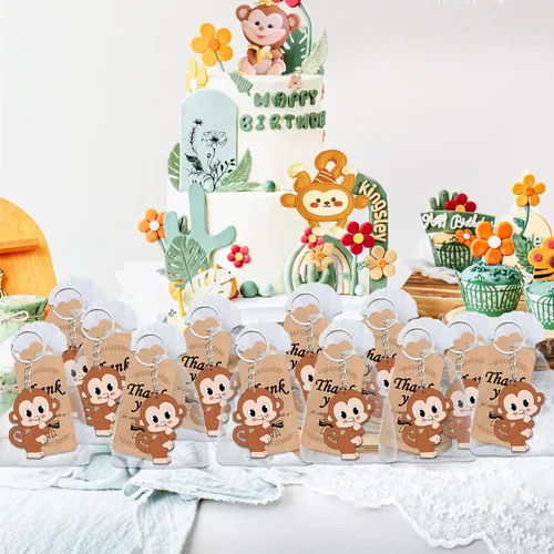 Miniatura 5 de El paquete de 60 recuerdos de fiesta de mono incluye 20 llaveros de mono, 20 etiquetas de agradecimiento, 20 bolsas de regalo para fiesta de safari