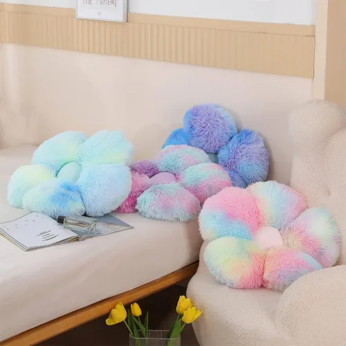 Miniatura 5 de Almohada de pelo sintético, almohada de suelo en forma de flor, cojín de asiento, bonita decoración de habitación y almohada de felpa para Verde