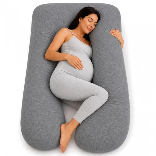 Almohada de embarazo en forma de U, funda 100% algodón, soporte de maternidad de cuerpo completo para vientre, espalda y piernas, máscara de ojos y
