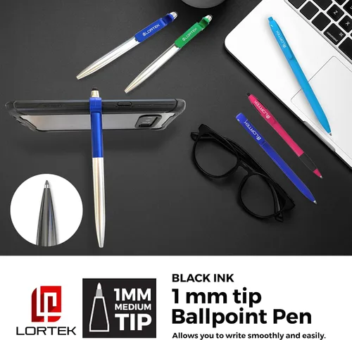 Miniatura 6 de Lortek - Paquete de 6 bolígrafos retráctiles para escribir – Punta media, tinta negra para tomar notas, diario, planificadores, escuela, trabajo