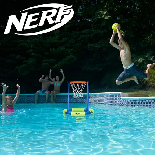 Miniatura 8 de NERF - Juego de aro de baloncesto flotante para piscina + red de fútbol – Baloncesto acuático + (2) pelotas de fútbol acuáticas incluidas – Aro