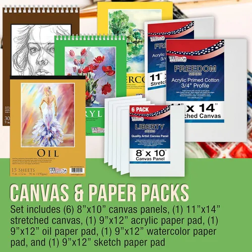 Miniatura 5 de U.S. Art Supply Juego de pintura para artistas de 133 piezas - Caballete de aluminio y madera, 24 cada uno (pinturas acrílicas, al óleo, acuarela)