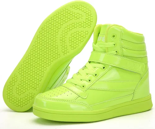 Miniatura 2 de UBFEN Womens High Top Ankle Support Sneakers Vibrant Colour Hidden Wedge Heel Retro 80s Tennis Shoes for Girls Cosplay Removable Insole Footwear