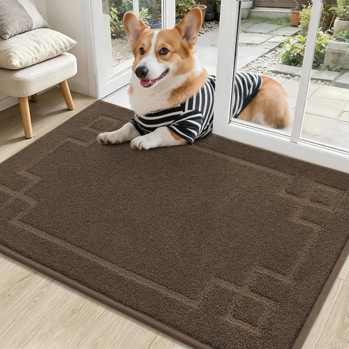 Miniatura 29 de BEQHAUSE Alfombra de Puerta 81 x 122 cm, Alfombras Antideslizantes para Interior Alfombras de Entrada Lavables de Perfil Bajo y Absorbentes, Marrón