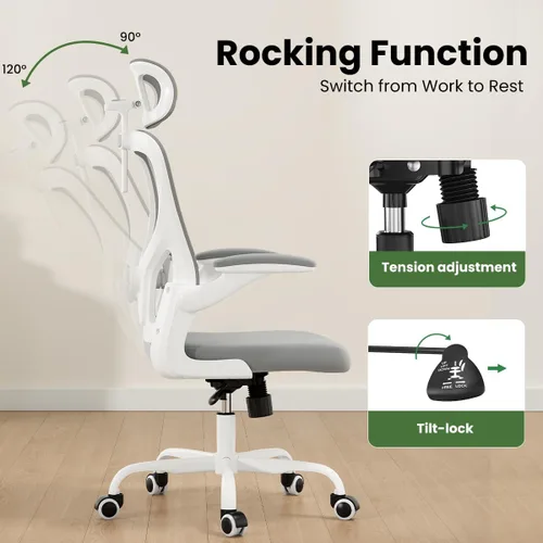 Miniatura 5 de Silla de oficina ergonómica, silla de escritorio giratoria de malla con respaldo alto, con soporte lumbar ajustable, reposacabezas y reposabrazos