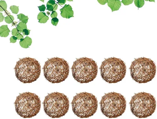 Miniatura 3 de 10 Uds. Bolas de mimbre de mimbre natural de la bola de vid ornamento loro pájaro masticar para fiesta de Navidad jardín decoración de pared 2.0 in