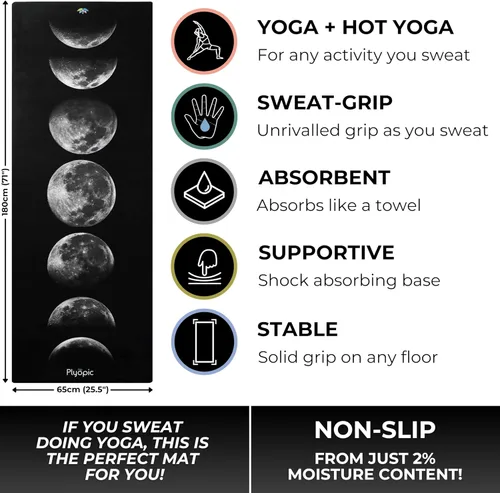 Miniatura 2 de Plyopic. Tapete de yoga todo en uno, combo de tapete de lujo con agarre para el sudor, ideal para yoga, yoga caliente, bikram, pilates, Moons