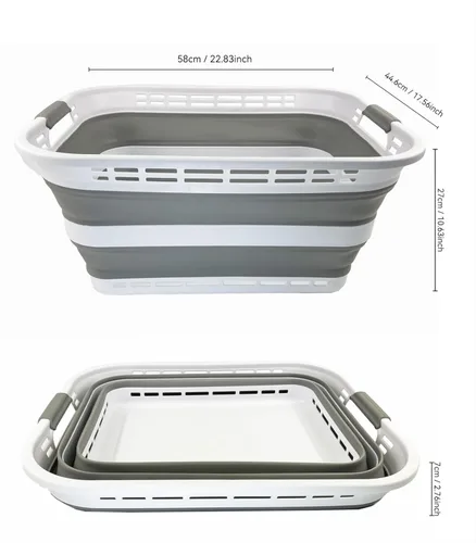 Miniatura 2 de SAMMART Cesto plegable de plástico para la ropa sucia de 42L (11 galones), contenedor de almacenamiento plegable, cesta de lavandería portátil