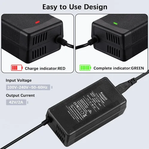 Miniatura 7 de Cargador de batería rápido de 42 V 2 A con sistema de refrigeración, cargador universal de repuesto de 5 enchufes para batería de litio de 36 V