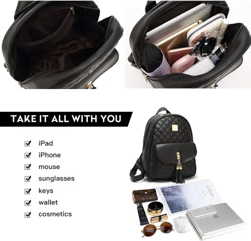 Miniatura 5 de I IHAYNER - Morral informal de cuero acolchado con diseño simple para mujer