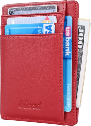 Miniatura 6 de Kinzd Cartera delgada y minimalista de cuero RFID con bolsillo frontal para hombre
