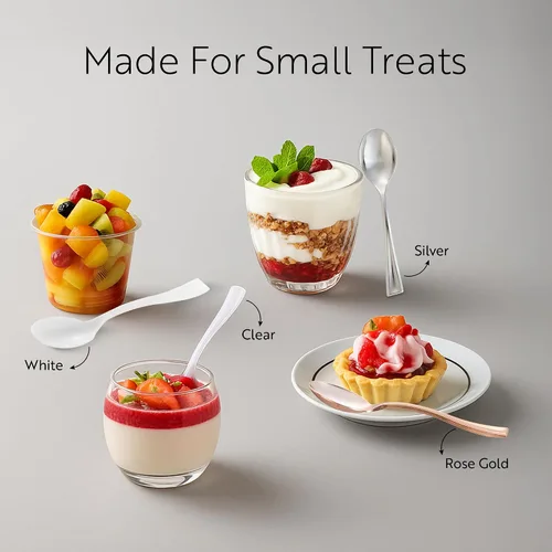 Miniatura 5 de Restaurantware Mini cucharas desechables de 4 pulgadas, 100 cucharas pequeñas desechables, par de alta resistencia con aperitivos o postres, plateado