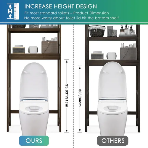 Miniatura 5 de SMIBUY Estante de almacenamiento de baño, estante organizador de bambú sobre el inodoro, ahorro de espacio de inodoro independiente con estantes