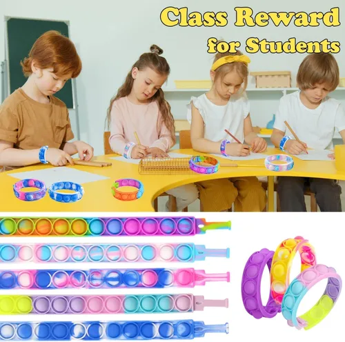 Miniatura 6 de 15 pulseras Push Pop, recuerdo de fiesta para niños, paquete de juguetes para la ansiedad, pulsera para aliviar el estrés para niñas, niños