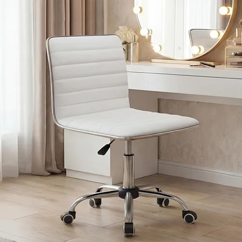 Furmax Silla de Tocador de Respaldo Medio para Sala de Maquillaje, Escritorio de Computadora Giratorio de Cuero PU de Respaldo Bajo, Silla de Tarea