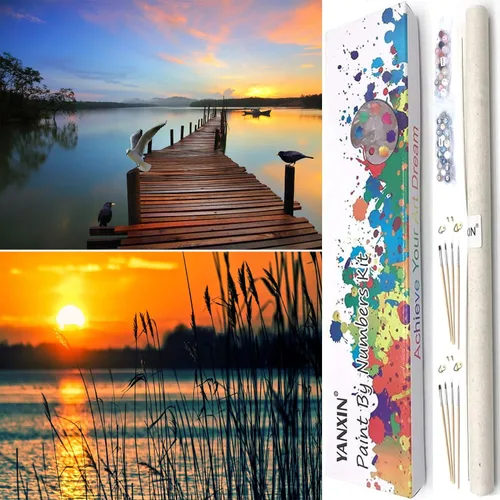 Miniatura 11 de YANXIN Kit de pintura por números para adultos principiantes, paquete de 2 pinturas por números para adultos, lienzo enrollado para decoración