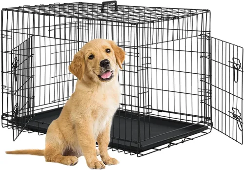 Miniatura 17 de BestPet Jaula para perros 18 pulgadas Negro Perrera de metal plegable con puertas individuales, pestillos seguros de perno deslizante