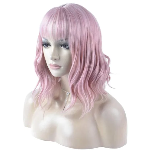 Miniatura 8 de Pelucas onduladas con flequillo para mujeres y niñas, cabello ondulado sintético