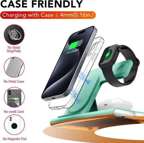 Miniatura 55 de Estación de carga 3 en 1 para iPhone 17 - Cargador inalámbrico para productos Apple para iPhone 17 16 15 14 13 12 11 Pro Max - Estación de carga Azul