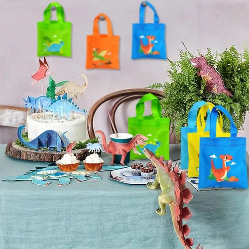 Miniatura 5 de Paquete de 20 bolsas de recuerdo de fiesta de dinosaurio para decoración de fiesta de cumpleaños de animales, regalos de devolución para cumpleaños