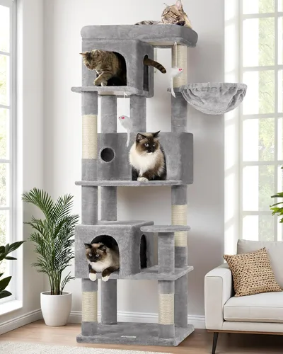 Miniatura 12 de Globlazer Árbol grande para gatos, torre de escalada de varios niveles de 80 pulgadas de alto, condominios para gatos, torre rascador para Gris