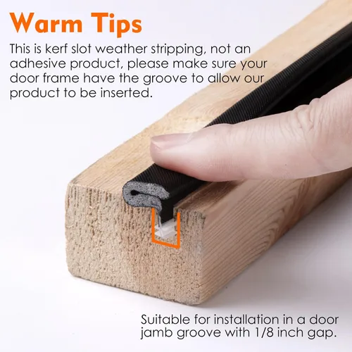Miniatura 3 de Cinta de sellado Kerf para puerta con sello para brecha grande, sello de puerta exterior, sello de clima para puerta (12.19 metros, negro)