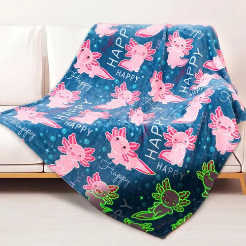 ORDM Axolotl - Manta de regalo para niñas, manta que brilla en la oscuridad, juguete de ajolote, regalos de cumpleaños para niñas adolescentes,