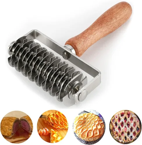 Cortador de Rodillo de Enrejado para Repostería - Enrejado de Masa de Acero Inoxidable para Tartas, Pizza, Pan, Beef Wellington, Cortador de Rodillo