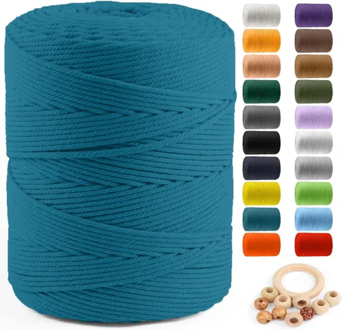 Miniatura 46 de Cuerda de algodón para macramé de 5 mm x 109 yardas, ZUEXT 100% natural hecha a mano, cuerda de algodón trenzada de 4 hebras para colgar plantas