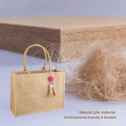 Miniatura 2 de FITDON Jute Canvas Tote Bag Women, Large Jute Bag Beach Bag Foldable Waterproof Shopping Bags Handbag for Picnic Travel Beach