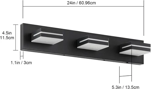 Miniatura 9 de Accesorios de iluminación de tocador de baño sobre espejo (3 luces, 5CCT, regulable) modernos accesorios de iluminación LED de pared de baño, negro