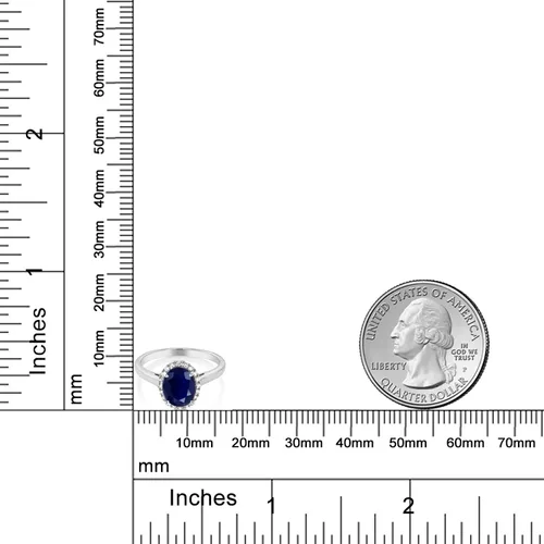 Miniatura 47 de Gem Stone King Anillo de compromiso ovalado de oro blanco de 10 quilates con piedra natal y halo de diamantes Ovalado de 0.354 x 0.276 in Anillo