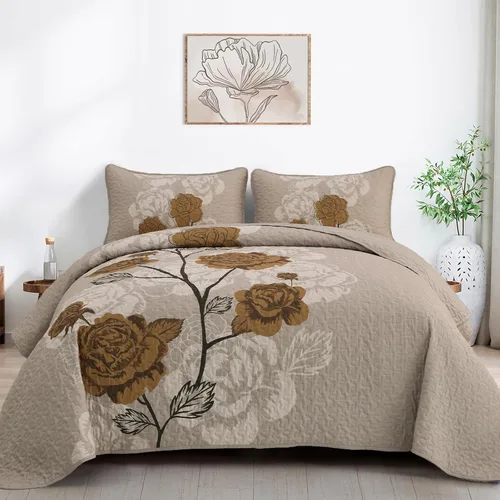 Miniatura 10 de Anibedding Juego de edredón floral tamaño Queen, elegante colcha cubrecama negra con estampado floral de 3 piezas, juego de ropa de cama