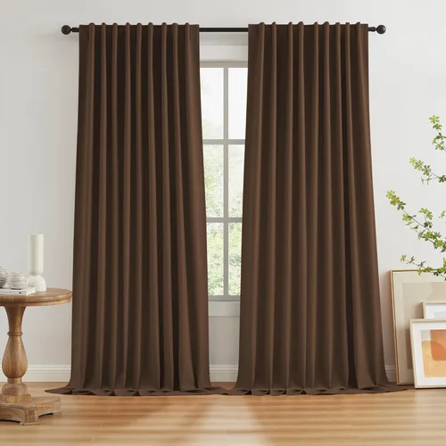 Miniatura 32 de Paneles de cortinas de ventana 100% opacas, con trabillas traseras, bolsillo para barra, gancho, cinturón, aspecto plisado, cortinas para sistema