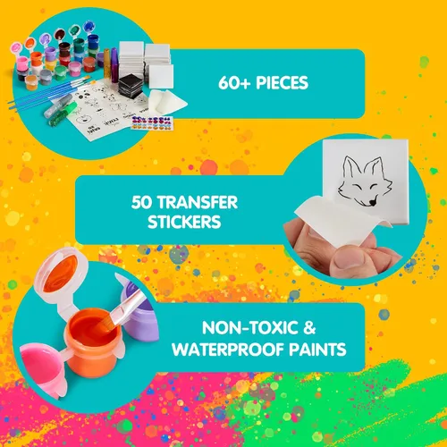 Miniatura 5 de JOYIN Kit de 12 pinturas de roca y 24 mini azulejos magnéticos, arte y manualidades para niños, suministros de arte con varias pinturas, kits