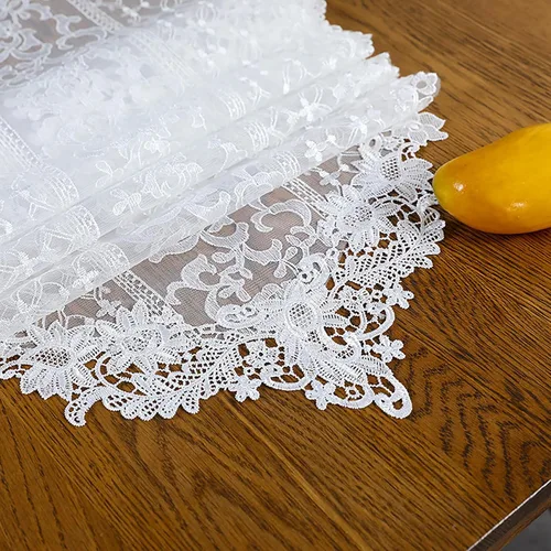 Miniatura 2 de Hsvanyr Camino de mesa de encaje blanco bordado pequeño suave cubierta de tocador bufanda clásica rectangular macramé mesa decoración 15 pulgadas x