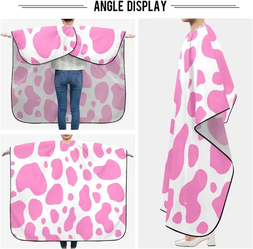 Miniatura 5 de Kigai Capa de peluquería profesional para peluquería y peluquería con estampado de vaca rosa, impermeable, para corte de pelo, con cierre de presión