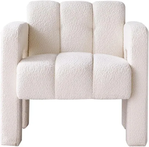 Miniatura 5 de Silla decorativa para sala de estar, moderna y cómoda silla de lectura para dormitorio, silla lateral tapizada de tela de boucle para sala de estar