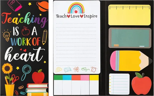 Xqumoi Teaching is A Work of Heart - Juego de notas adhesivas de 550 hojas, lápiz en forma de manzana, blocs de notas autoadhesivas, notas de